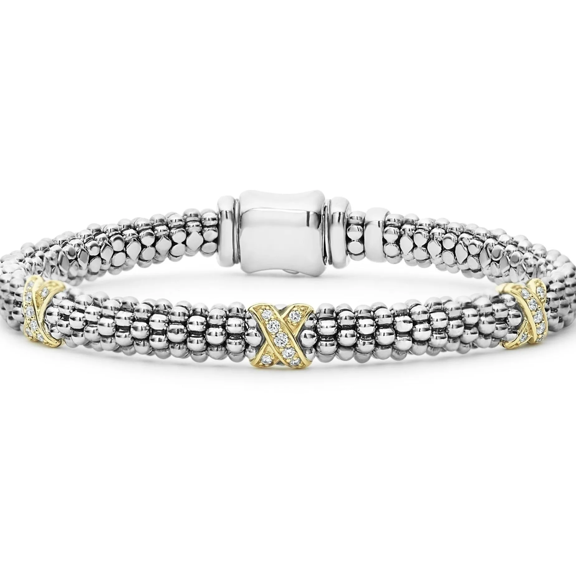 Caviar Bracelets<LAGOS Three Station Gold X Diamond Caviar Bracelet | 6Mm