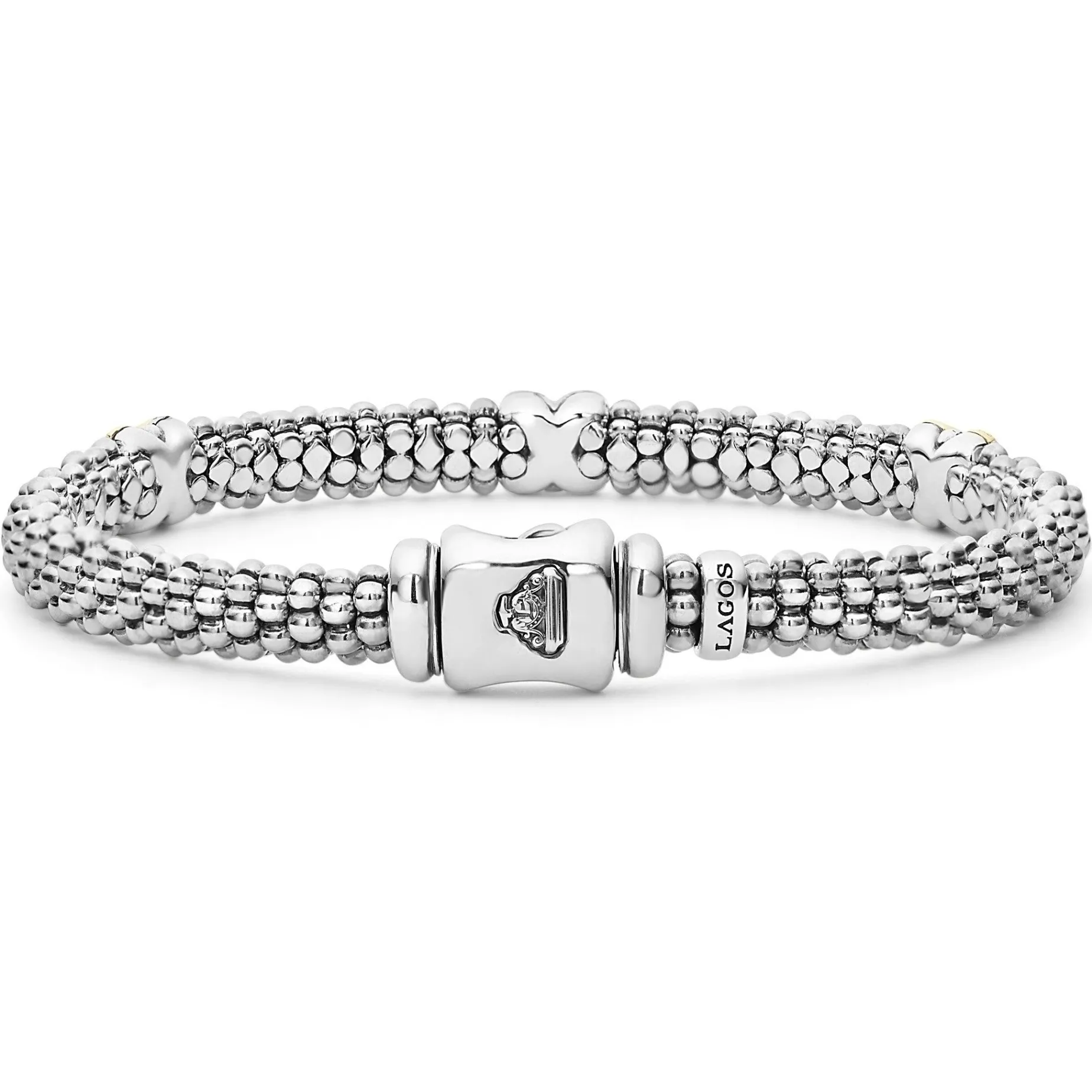 Caviar Bracelets<LAGOS Three Station Gold X Diamond Caviar Bracelet | 6Mm