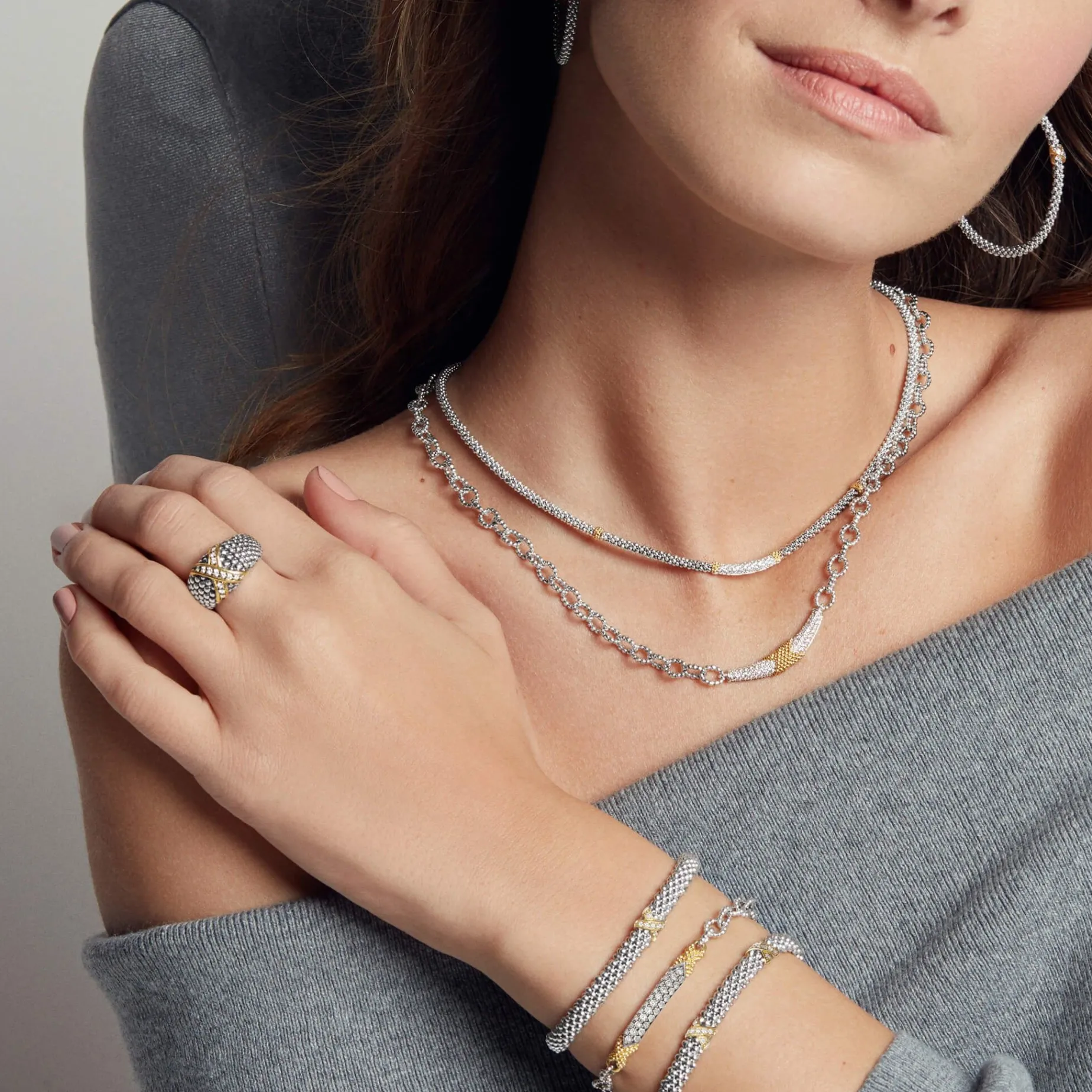 Caviar Bracelets<LAGOS Three Station Gold X Diamond Caviar Bracelet | 6Mm