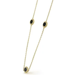 Gold<LAGOS Three Station Round Onyx Necklace