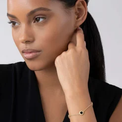 Gold<LAGOS Three Station Round Onyx Bracelet