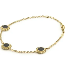 Gold<LAGOS Three Station Round Onyx Bracelet