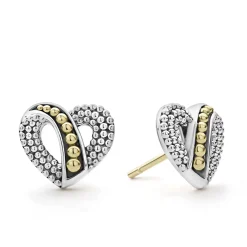 Stud Earrings<LAGOS Two-Tone Beaded Heart Stud Earrings
