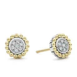 Caviar Earrings<LAGOS Two-Tone Caviar Diamond Stud Earrings