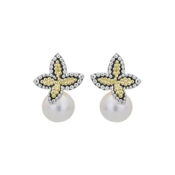 Drop Earrings<LAGOS Two-Tone Caviar Floral Pearl Earrings