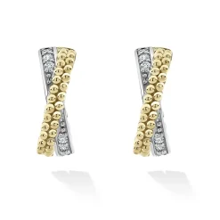 Huggie Earrings<LAGOS Two-Tone Caviar X Diamond Huggie Earrings