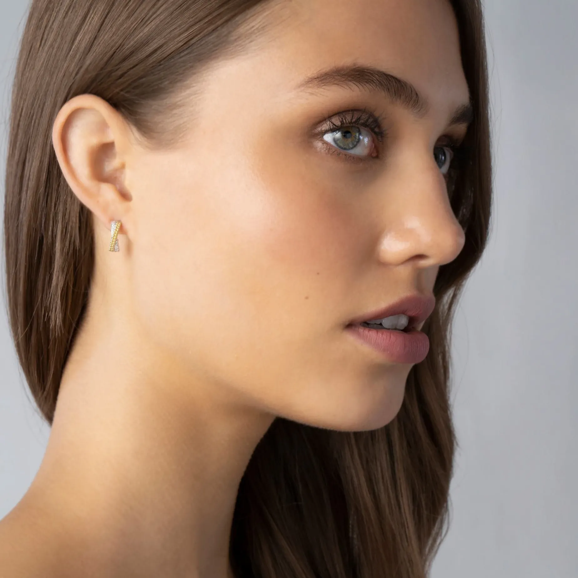 Hoop Earrings<LAGOS Two-Tone Caviar X Diamond Huggie Earrings