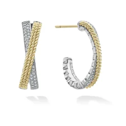 Diamonds<LAGOS Two-Tone Caviar X Diamond Hoop Earrings
