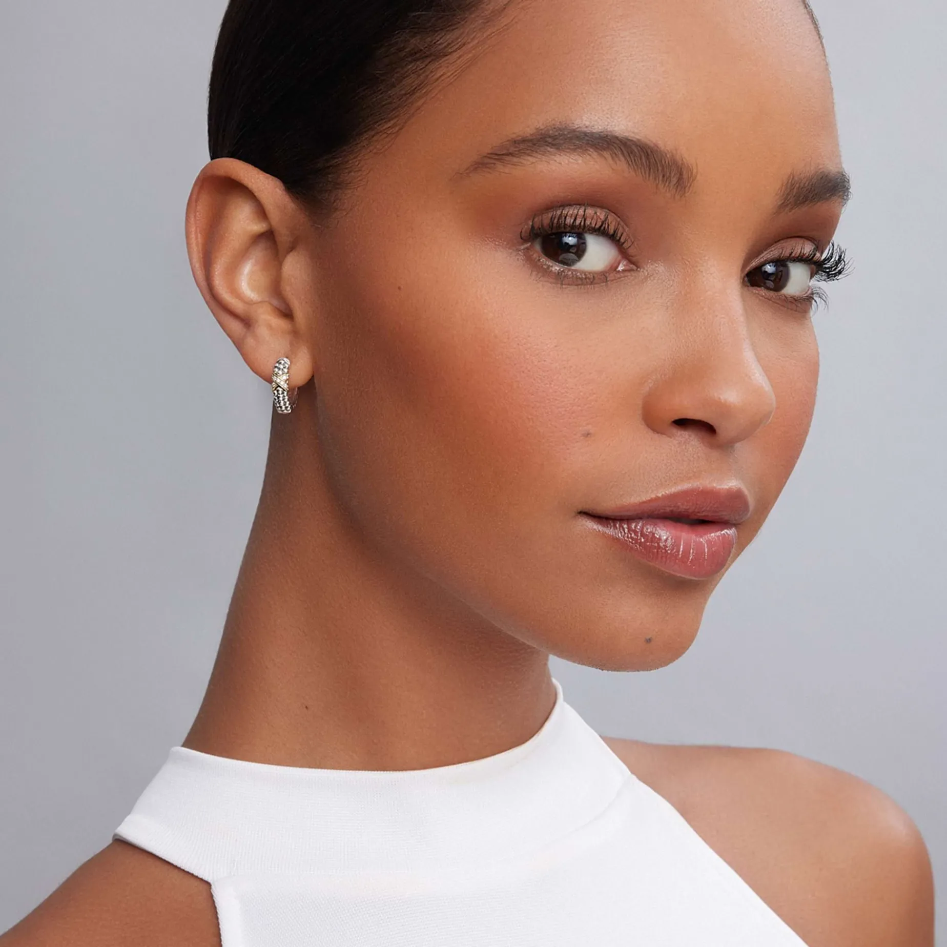 Hoop Earrings<LAGOS Two-Tone Diamond Huggie Earrings