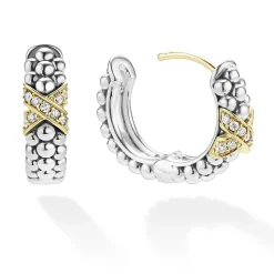 Hoop Earrings<LAGOS Two-Tone Diamond Huggie Earrings
