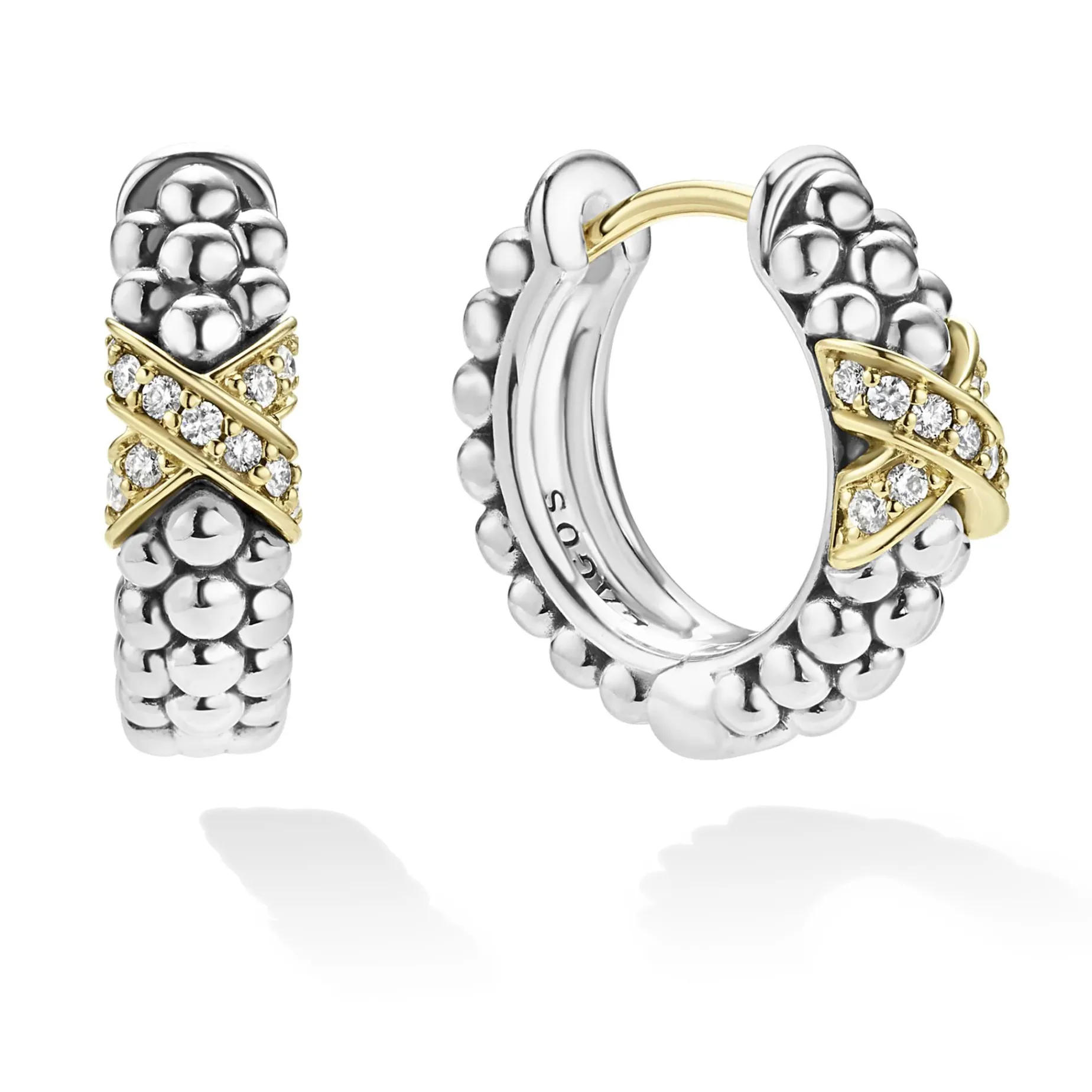 Huggie Earrings<LAGOS Two-Tone Diamond Huggie Earrings