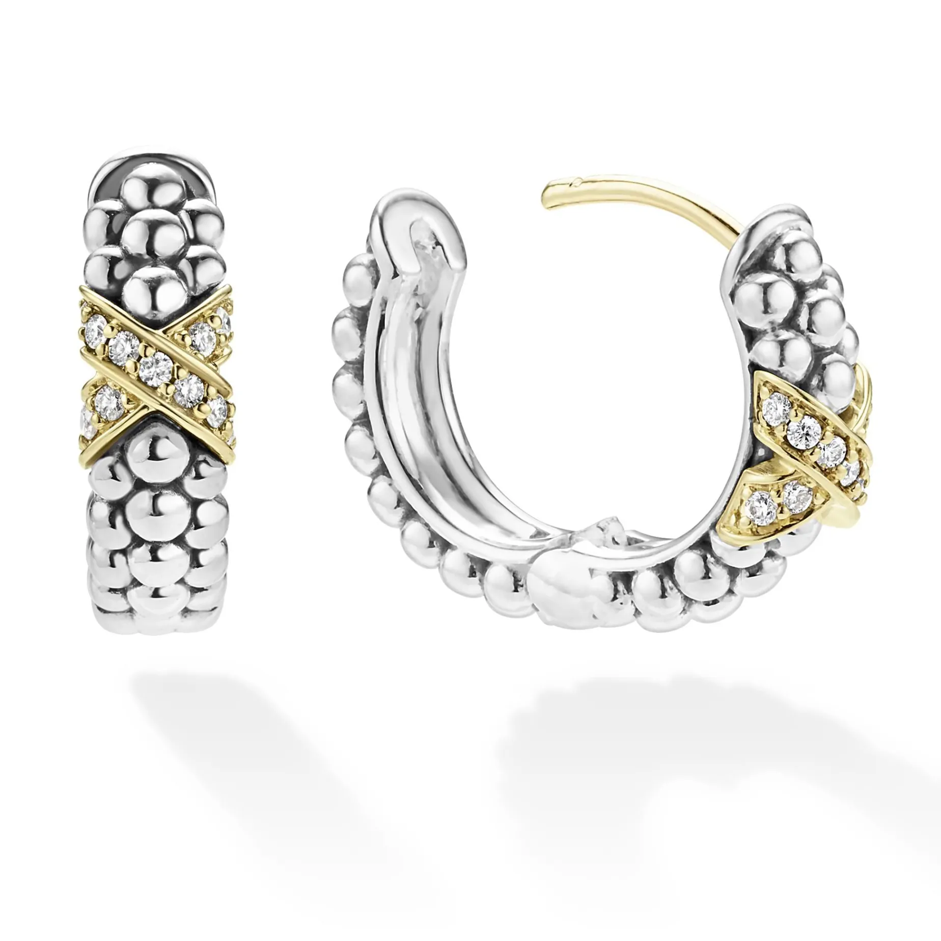 Huggie Earrings<LAGOS Two-Tone Diamond Huggie Earrings