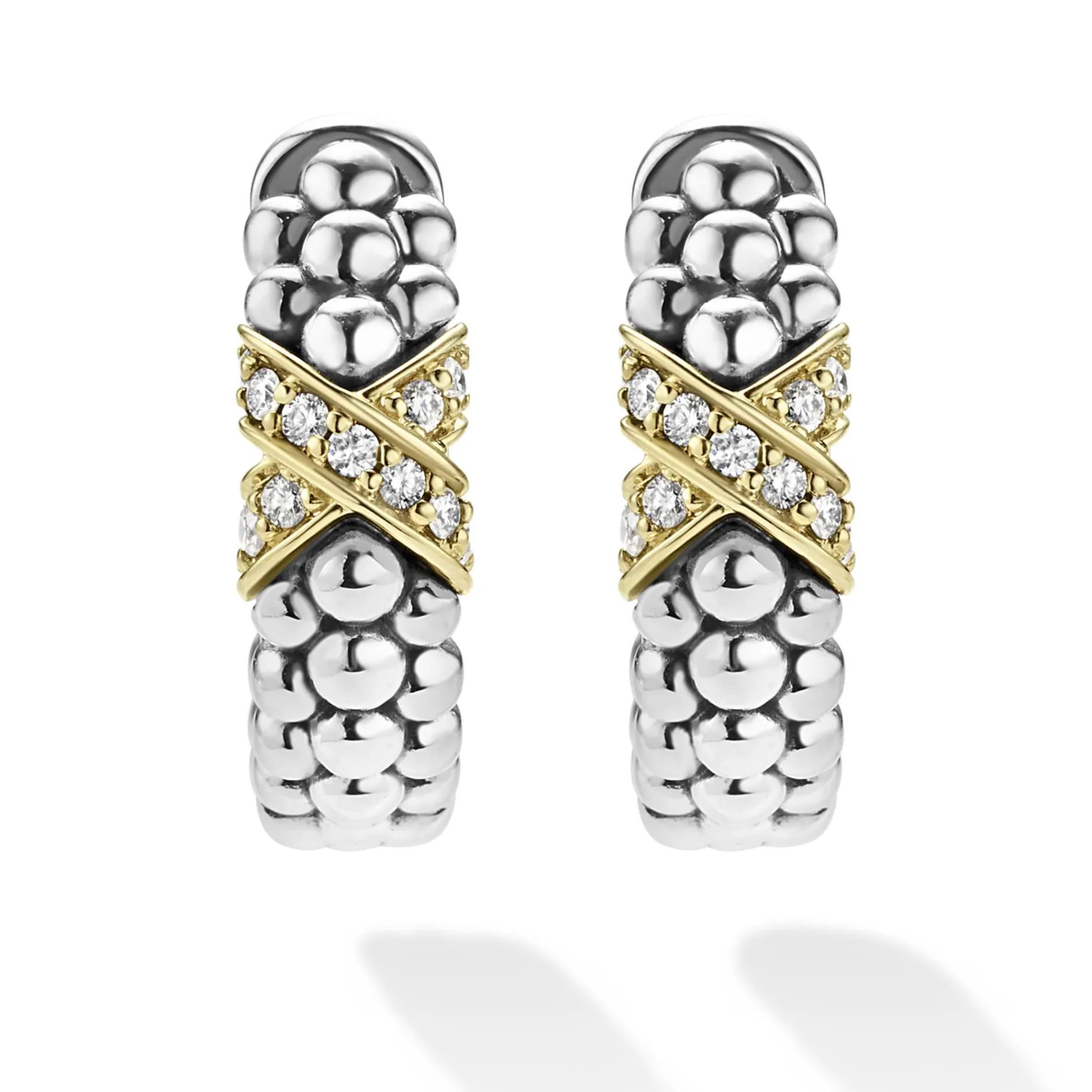Huggie Earrings<LAGOS Two-Tone Diamond Huggie Earrings