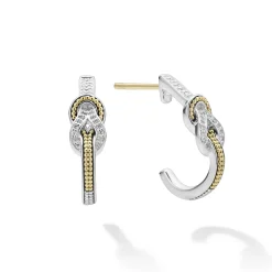 Two-Tone<LAGOS Two-Tone Knot Diamond Half Hoop Earring