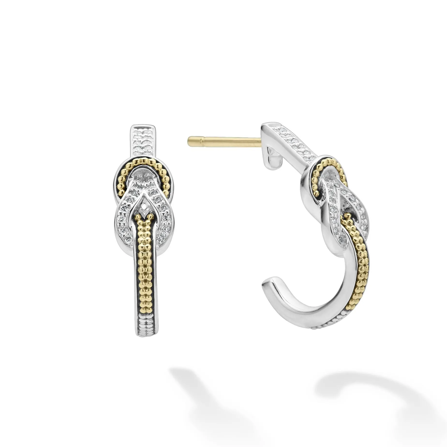 Two-Tone<LAGOS Two-Tone Knot Diamond Half Hoop Earring