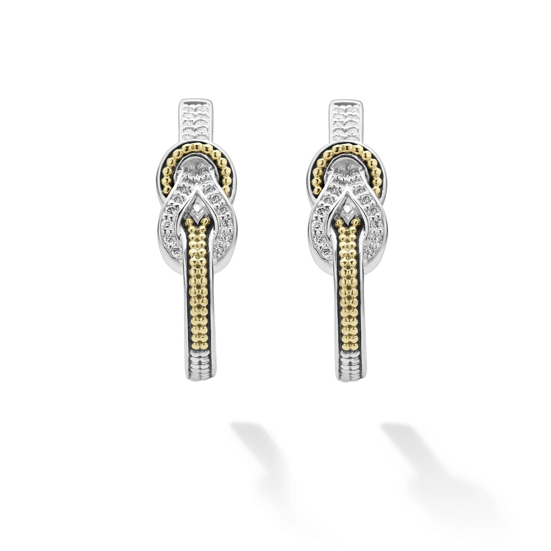 Two-Tone<LAGOS Two-Tone Knot Diamond Half Hoop Earring
