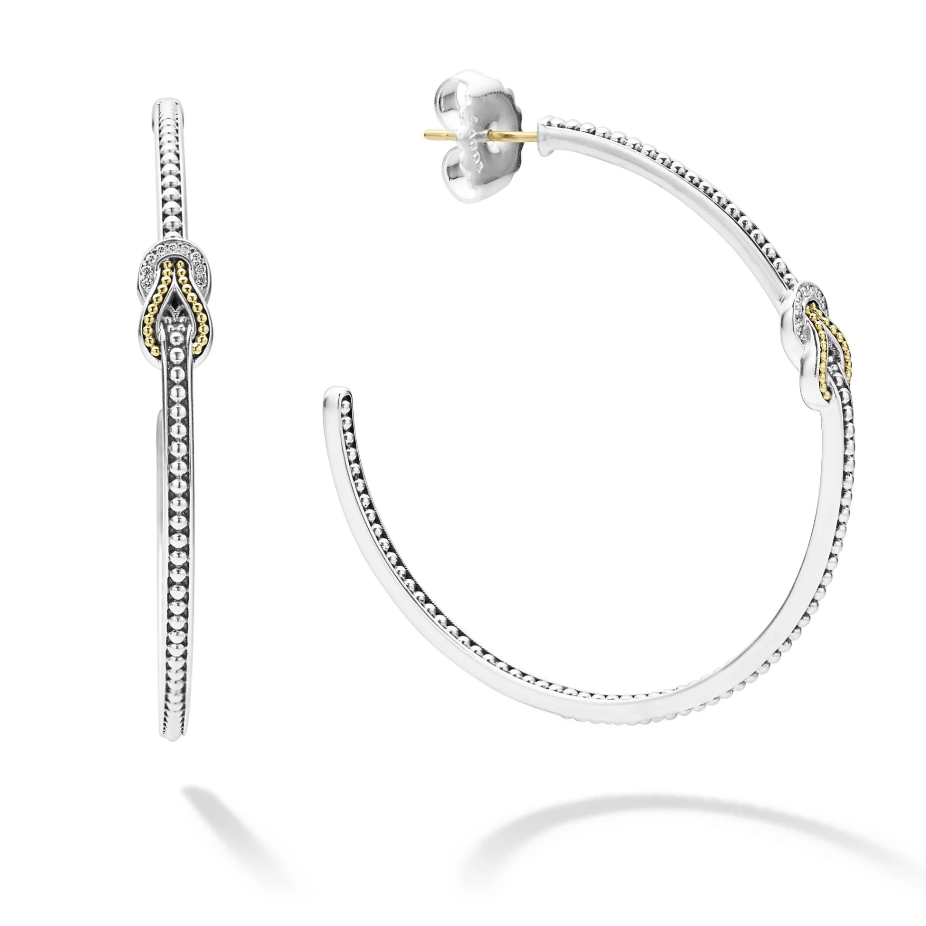 Hoop Earrings<LAGOS Two-Tone Knot Diamond Hoop Earring