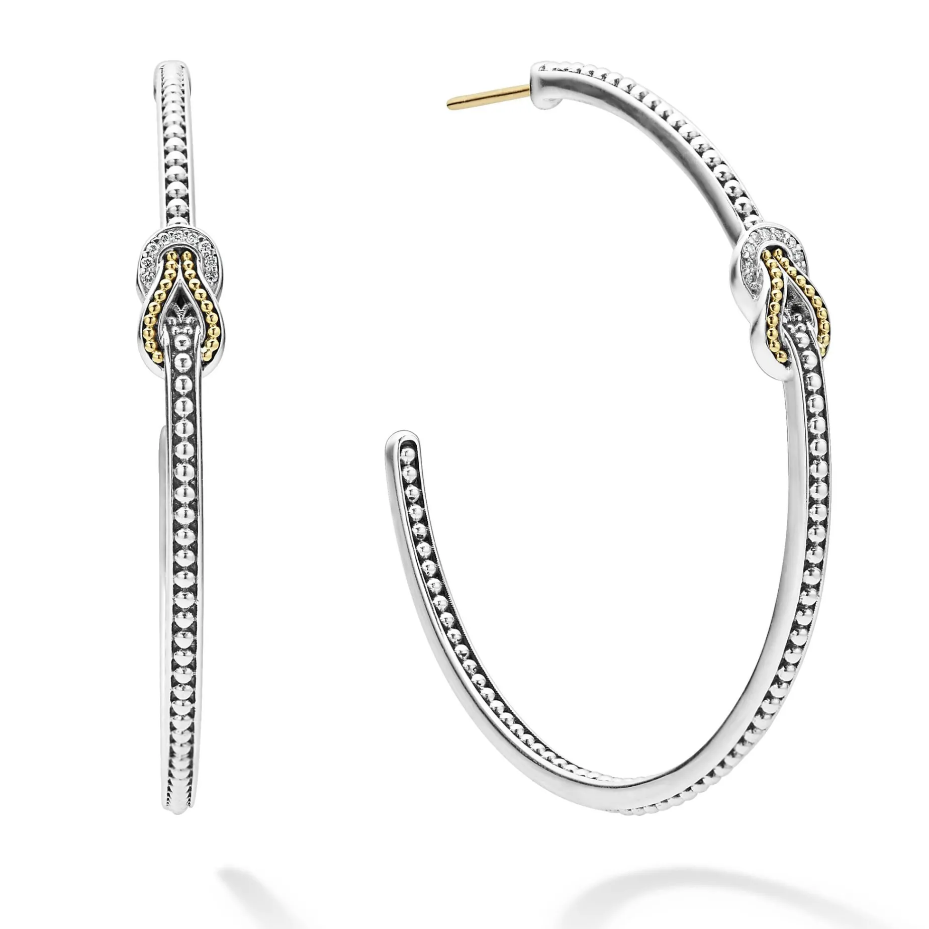 Hoop Earrings<LAGOS Two-Tone Knot Diamond Hoop Earring