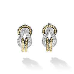 Huggie Earrings<LAGOS Two-Tone Knot Diamond Huggie Earrings