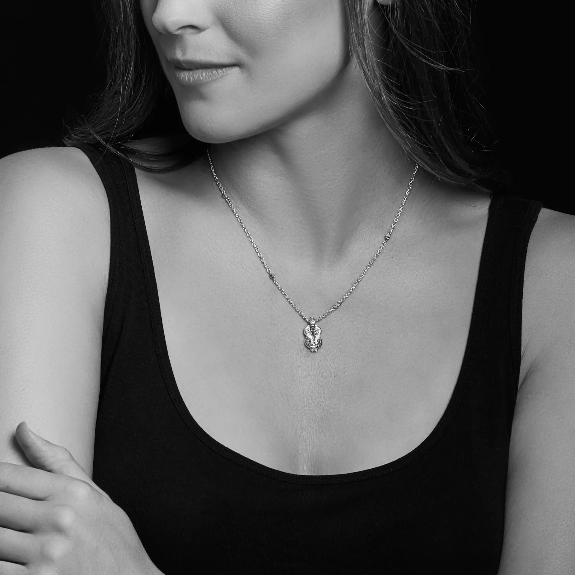 Caviar Necklaces<LAGOS Two-Tone Knot Diamond Pendant Necklace