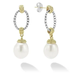 Two-Tone<LAGOS Two-Tone Oval Drop Pearl Earrings