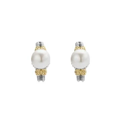 Caviar Earrings<LAGOS Two-Tone Pearl Huggie Earrings