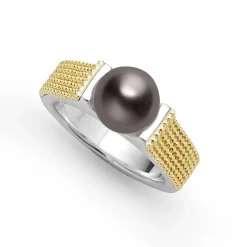 Two-Tone<LAGOS Two-Tone Tahitian Black Pearl Ring