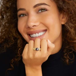 Two-Tone<LAGOS Two-Tone Tahitian Black Pearl Ring