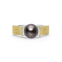 Two-Tone<LAGOS Two-Tone Tahitian Black Pearl Ring