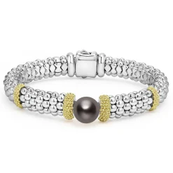Silver<LAGOS Two-Tone Tahitian Black Pearl Caviar Bracelet | 9Mm
