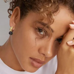 Two-Tone<LAGOS Two-Tone Tahitian Black Pearl Hoop Earrings