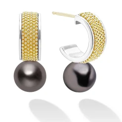 Hoop Earrings<LAGOS Two-Tone Tahitian Black Pearl Hoop Earrings