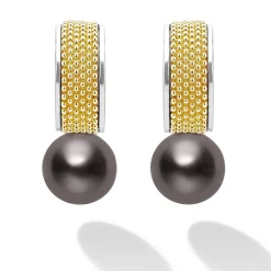Hoop Earrings<LAGOS Two-Tone Tahitian Black Pearl Hoop Earrings