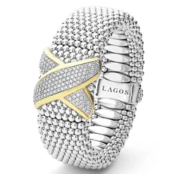 Two-Tone<LAGOS Two-Tone X Diamond Caviar Bracelet | 23Mm