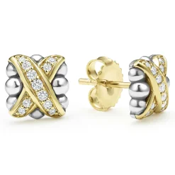 Stud Earrings<LAGOS Two-Tone X Diamond Stud Earrings