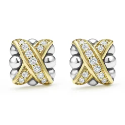 Stud Earrings<LAGOS Two-Tone X Diamond Stud Earrings