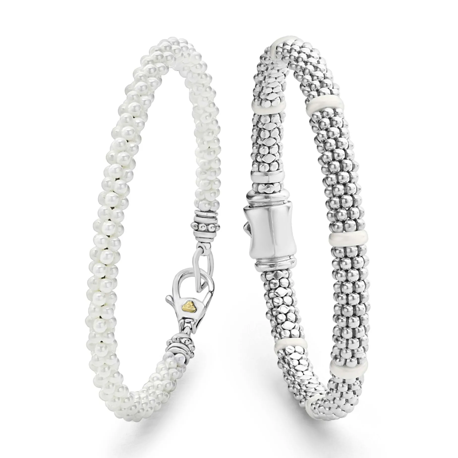 Two-Tone<LAGOS White Ceramic Caviar Bracelet Gift Set