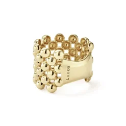 Gold<LAGOS Wide Beaded 18K Gold Ring